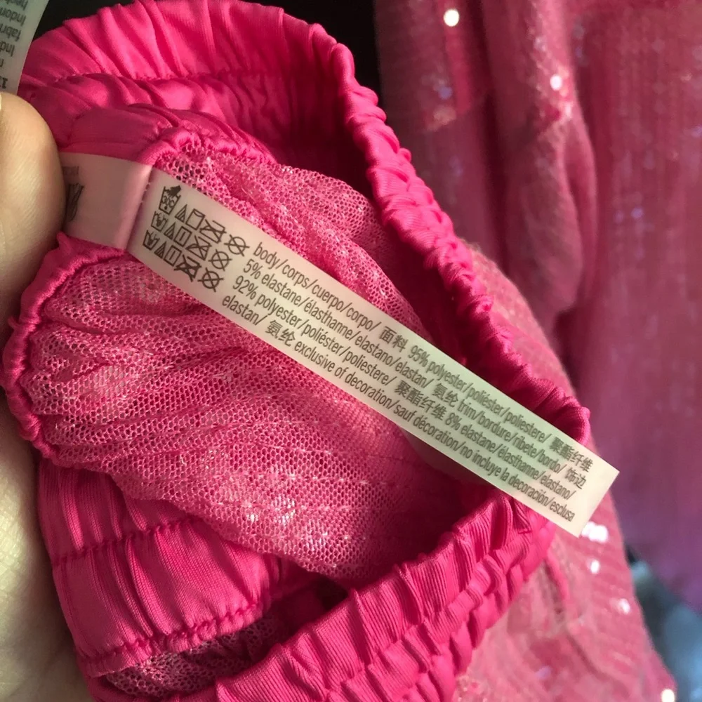 Victoria’s Secret Swim Sequin Forever Pink Boyfriend Shirt Dress and Shorts Set